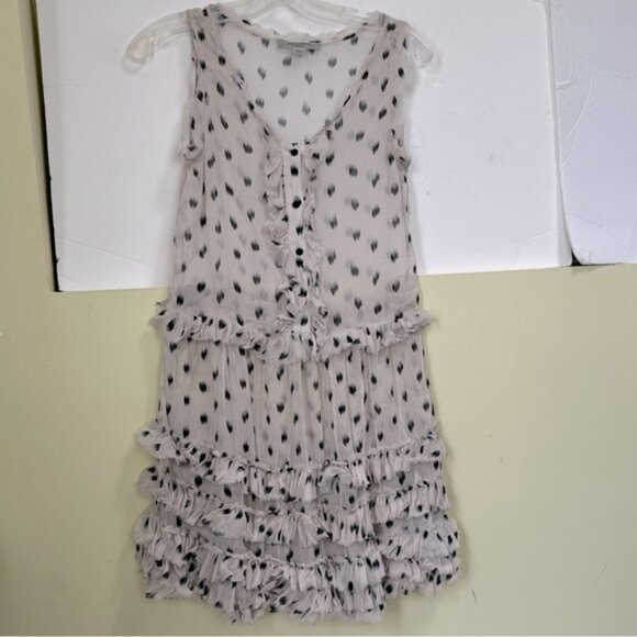 All Saints Deidre Ruffle Sheer Mini Dress Lightweight Print Fairy Ruffles Pink - Picture 3 of 16
